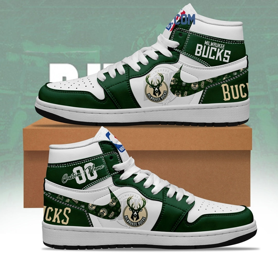 Milwaukee Bucks NBA Personalized Air Jordan 1 Shoes